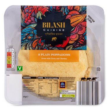 Bilash Plain Poppadoms 64g/8 Pack