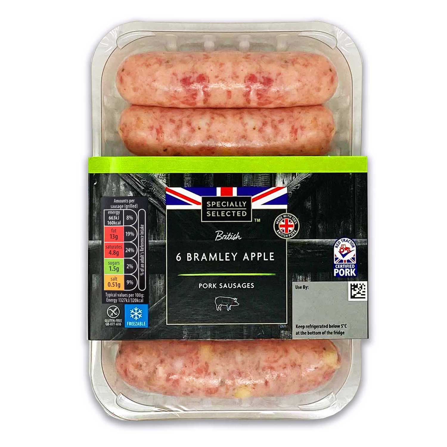 Specially Selected 6 British Bramley Apple Pork Sausages 400g Aldi