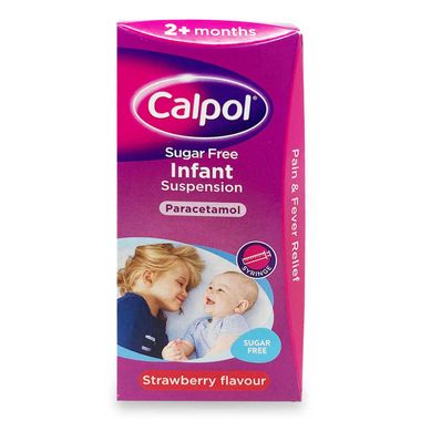 Calpol Sugar Free Infant Suspension, Paracetamol Medication, 2+ Months, Strawberry Flavour, 100ml