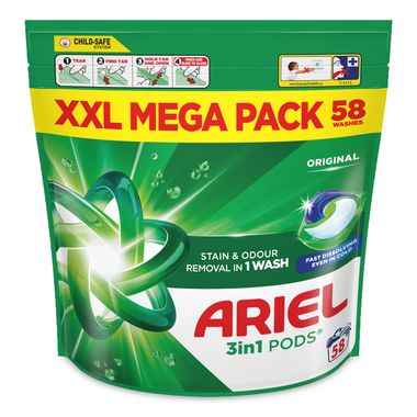 Ariel 3in1 Pods®, Washing Liquid Capsules 19g/23g X 58