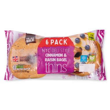 Village Bakery Cinnamon & Raisin Bagel Thins 6 Pack