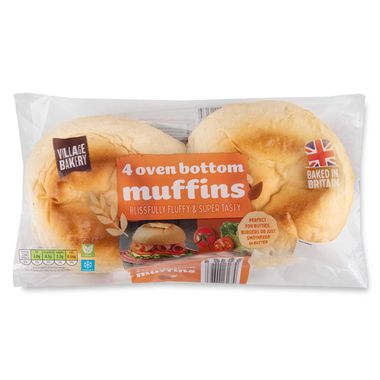 Village Bakery White Oven Bottom Muffins 272g/4 Pack