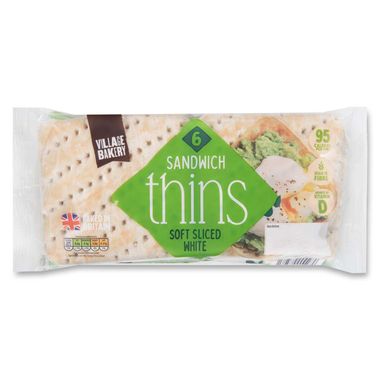 Village Bakery Soft Sliced White Sandwich Thins 240g/6 Pack