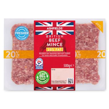 Ashfields British Beef Mince 20% Fat 500g