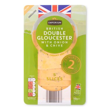 Emporium British Double Gloucester Cheese Slices With Onion & Chive 140g/5 Pack