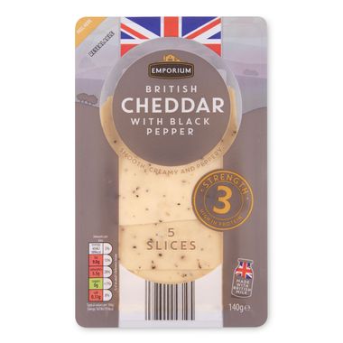 Emporium British Cheddar Slices With Black Pepper 140g/5 Pack