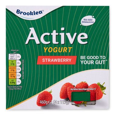 Brooklea Active Low Fat Strawberry Yogurt 4x115g