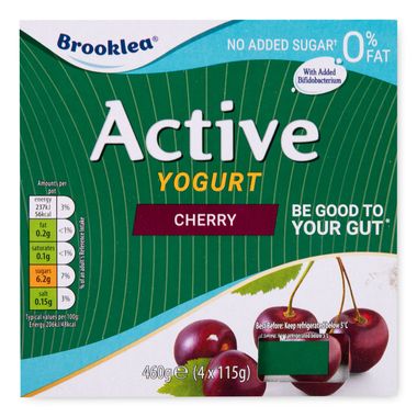 Brooklea Active Fat Free Yogurt Cherry 4x125g