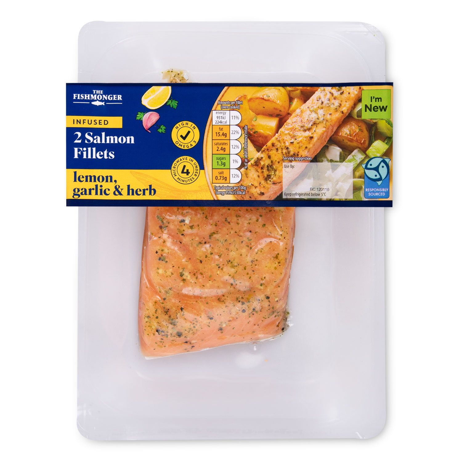 The Fishmonger Lemon, Garlic & Herb Infused Salmon Fillets 220g/2 Pack ...