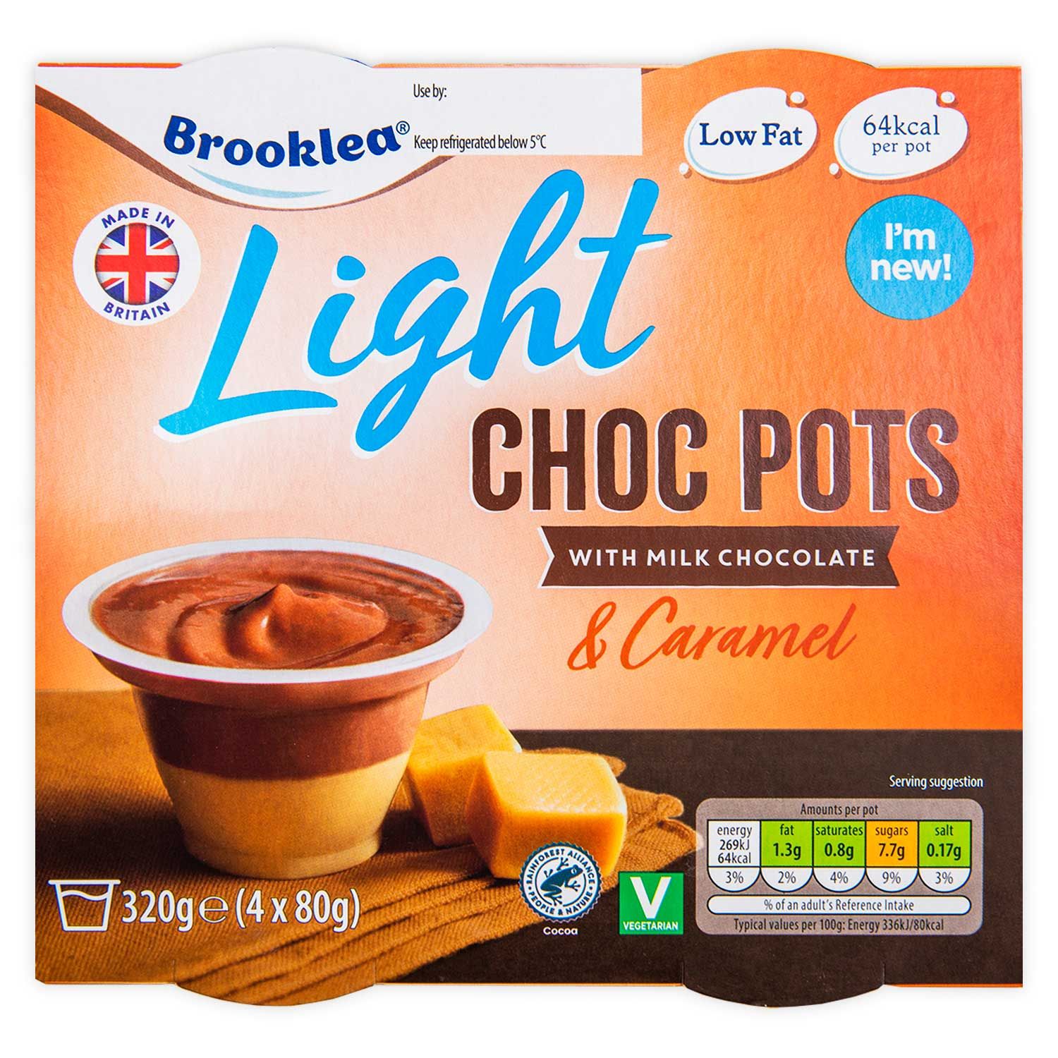 Brooklea Milk Chocolate & Caramel Light Choc Pots 20x20g   ALDI