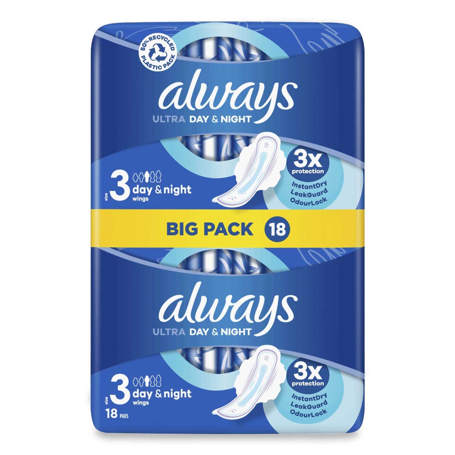 Always Ultra Day & Night Sanitary Towels (Size 3) Wings 18 Pack | ALDI