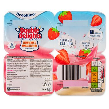 Brooklea Double Delights Strawberry & Vanilla Flavour Fromage Frais 4x85g