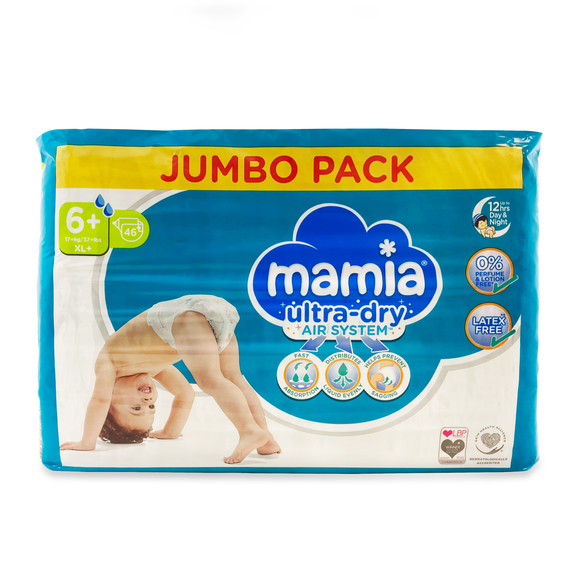 Mamia Ultradry XL+ Nappies Jumbo Pack Size 6+ 46 Pack ALDI