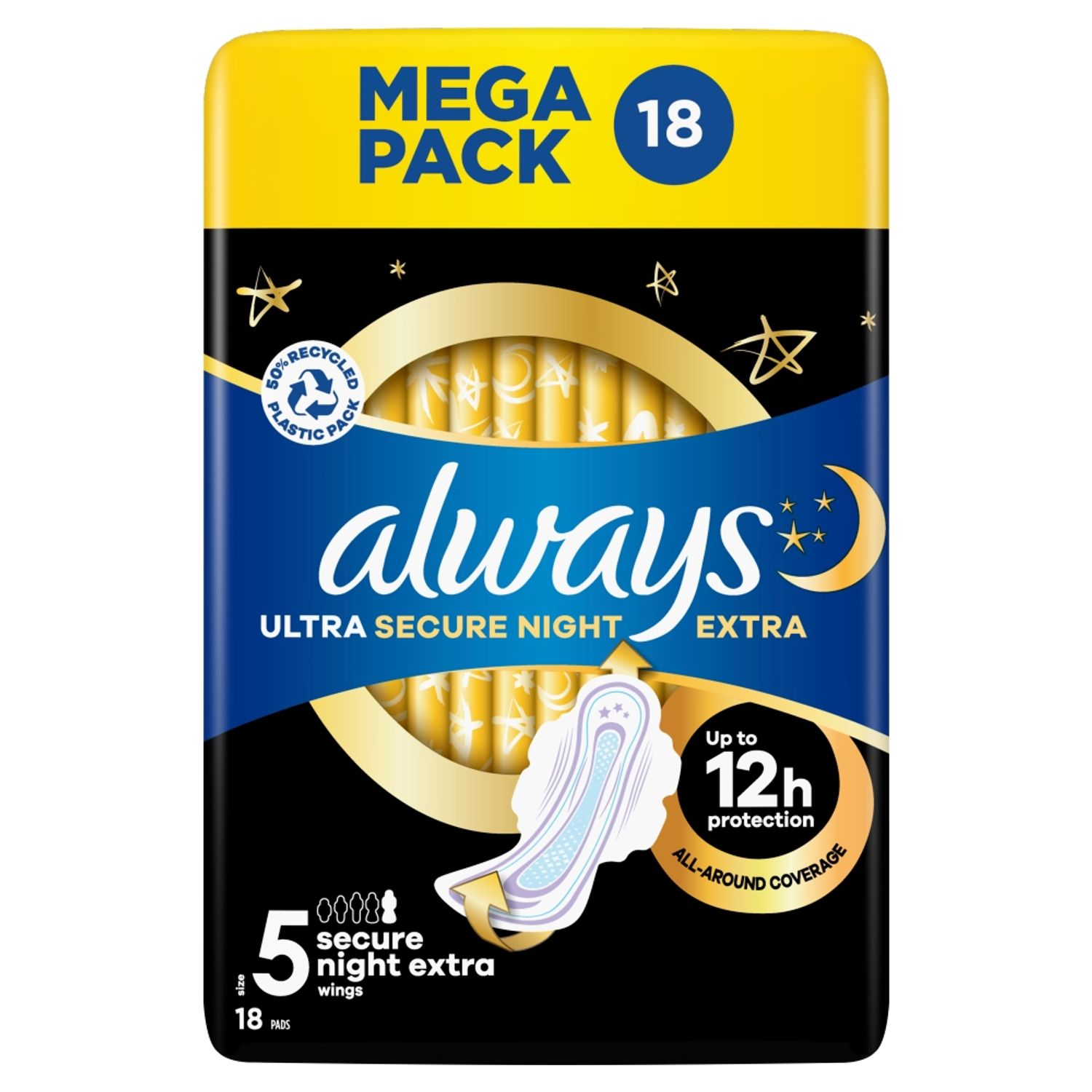 Ultra Sanitary Towels Secure Night Extra (Size 5) Wings X 18/20/22/24 ...