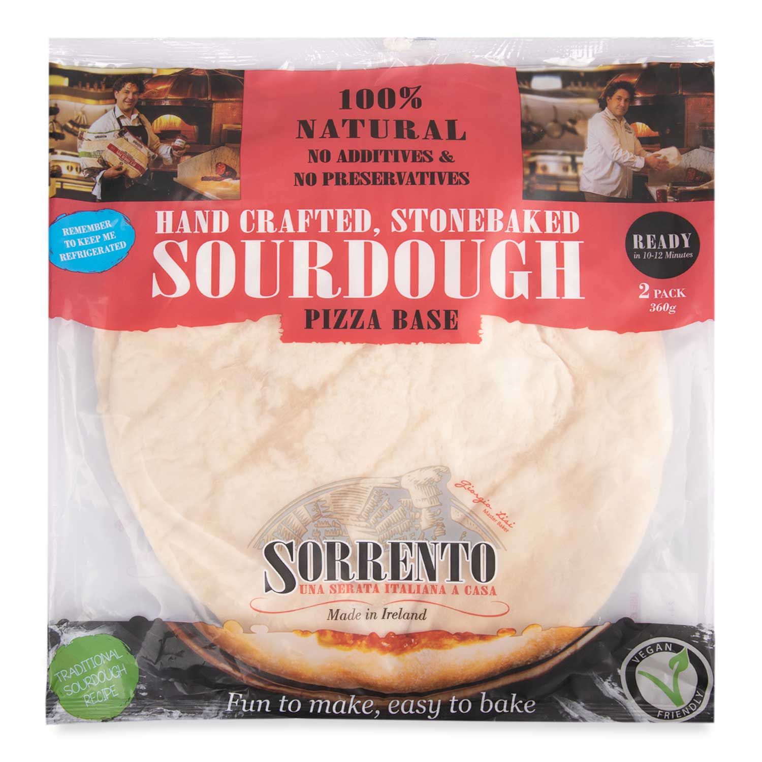 Hand Crafted Stonebaked Sourdough Pizza Base 360g Sorrento ALDI.IE