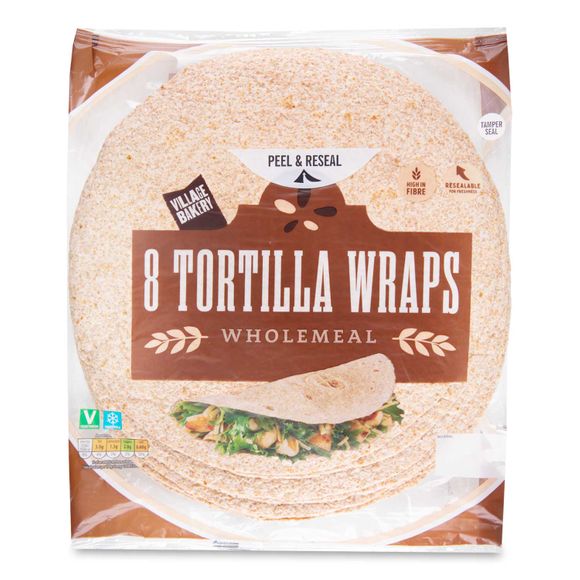 Wholemeal Tortilla Wraps 8x62g Village Bakery ALDI.IE