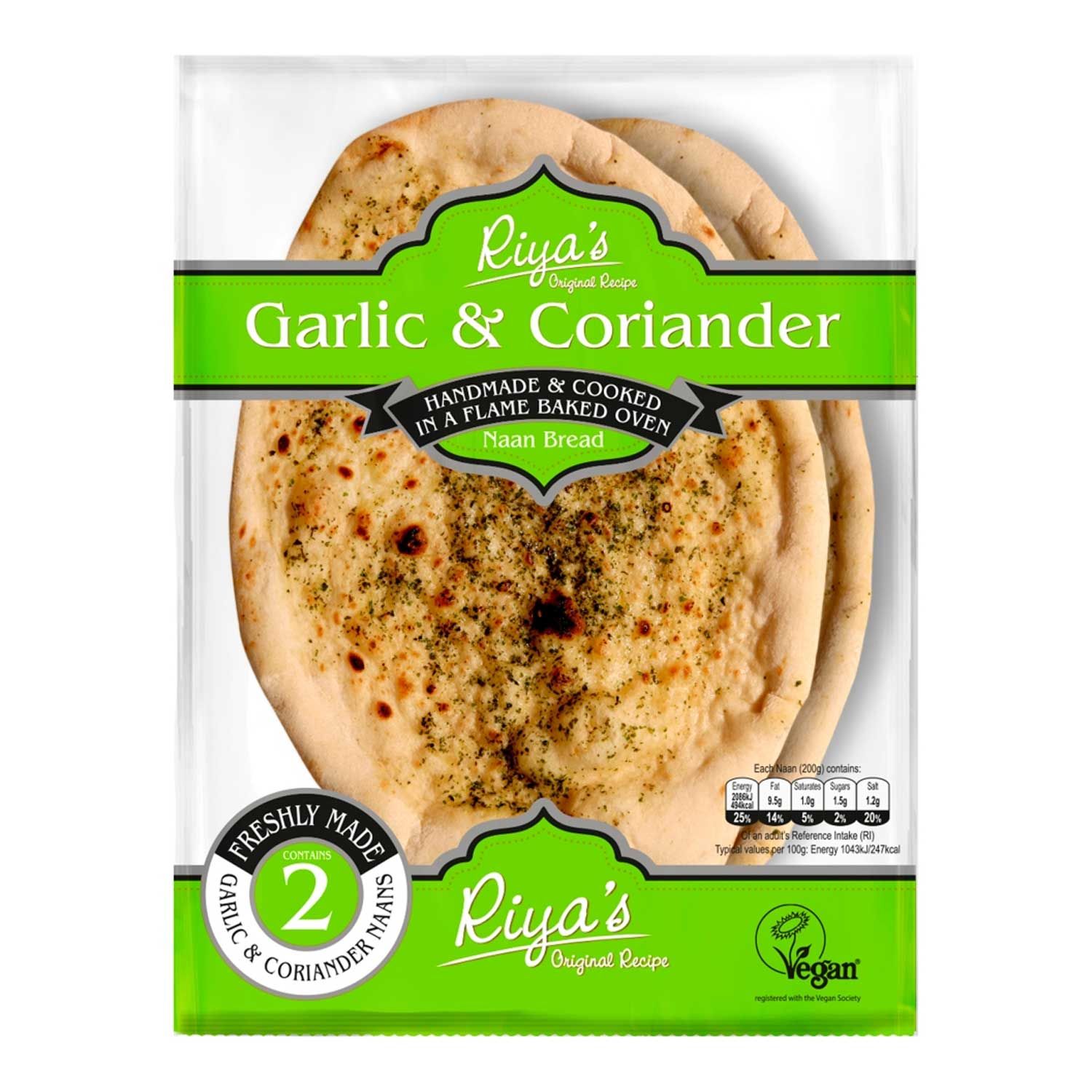 Original Recipe Garlic And Coriander Naan Bread 2x200g Riyas Aldiie 8008