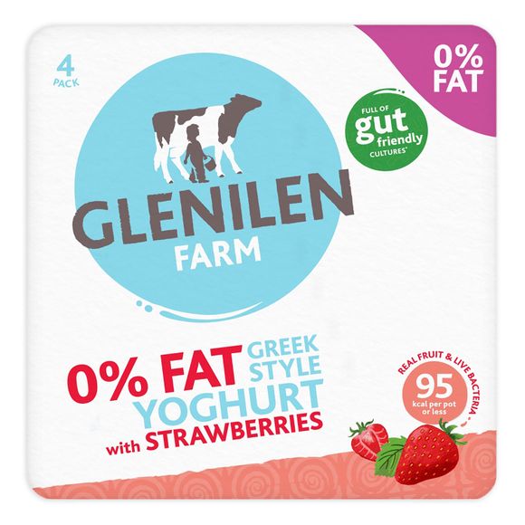 0% Fat Greek Style Yoghurt With Strawberries 4x125g Glenilen Farm