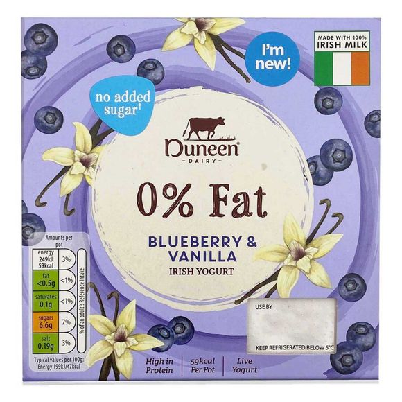 0% Fat Blueberry & Vanilla Irish Yogurt 4x125g Duneen