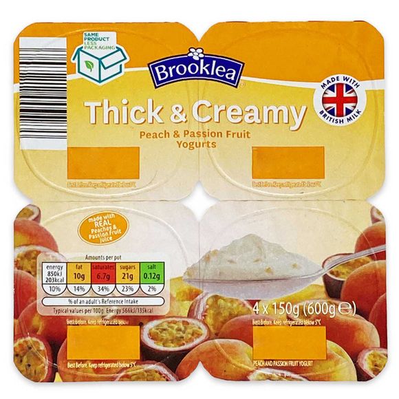 Peach & Passion Fruit Thick & Creamy Yogurt 4x125g Brooklea | ALDI.IE