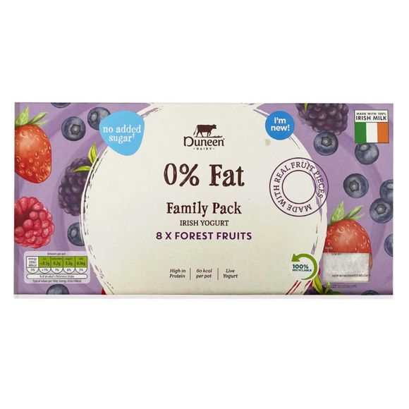 0% Fat Family Pack Irish Yogurt 8x125g Duneen Dairy