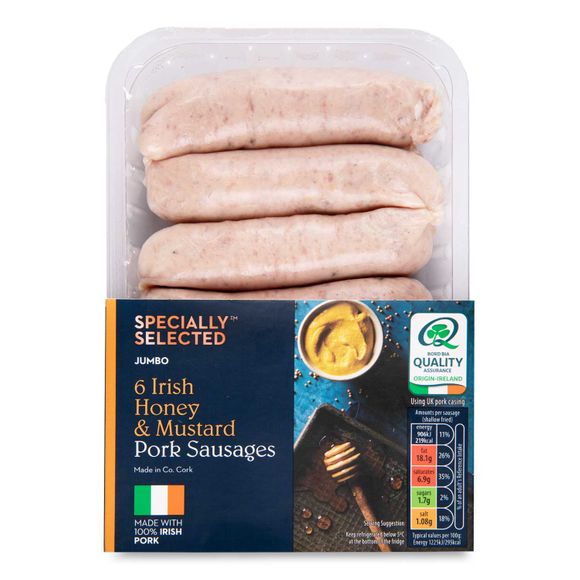 Jumbo Irish Honey & Mustard Pork Sausages 454g 6 Pack Specially ...