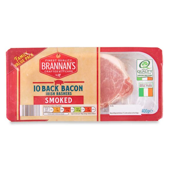 Back Bacon Irish Smoked Rashers 400g 10 Pack Brannans Aldiie