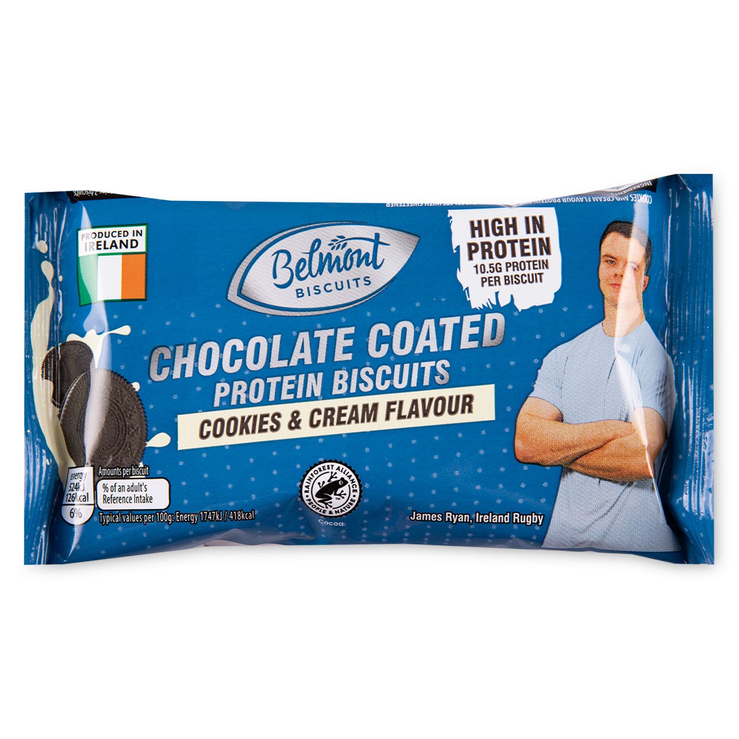 Cookies Cream Flavour Chocolate Coated Protein Biscuits G Belmont Aldi Ie