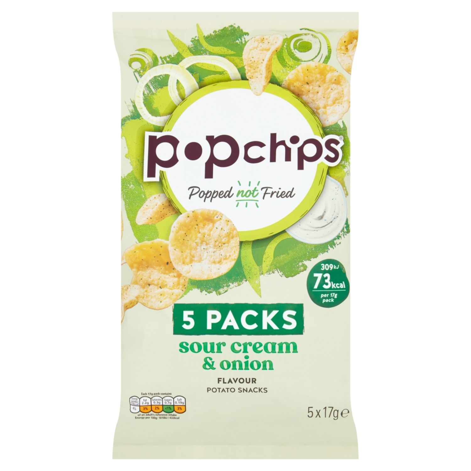 Sour Cream & Onion Flavour Potato Snacks 5 X 17g Popchips | ALDI.IE