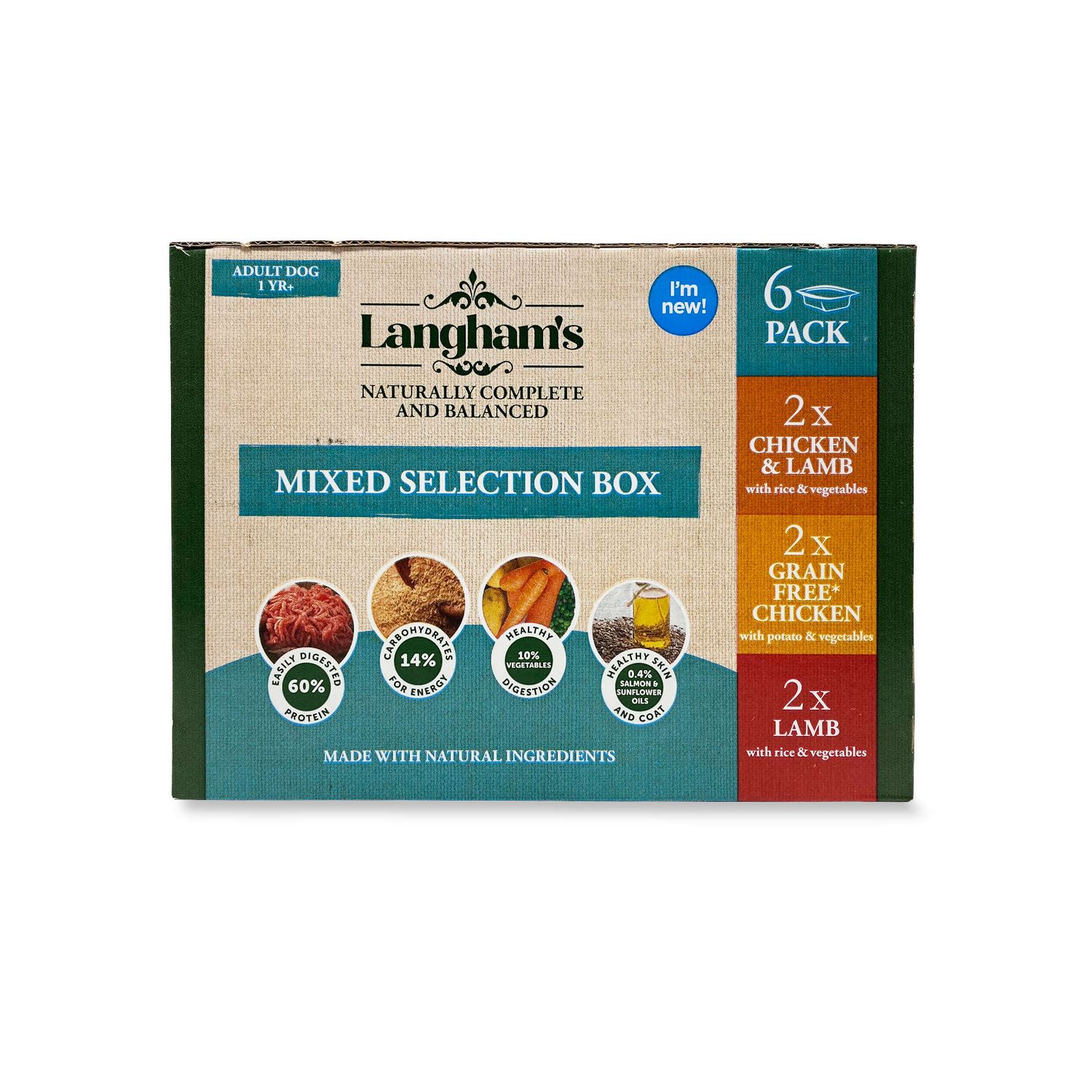 Langham's Adult Dog Food 1 Yr+ Mixed Selection Box 6x400g ALDI